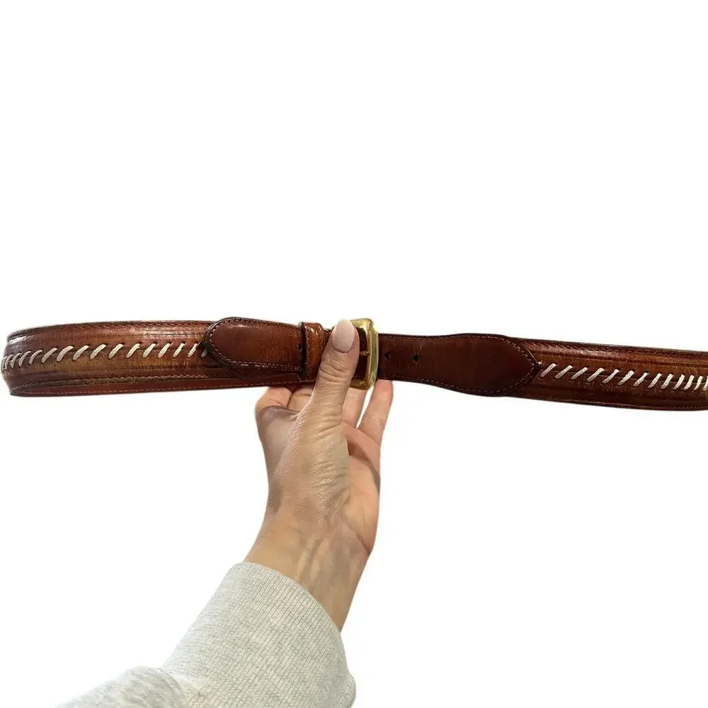 Coach Men's Leather & Brass Handstitched British Tan Dress Belt, Size 38, EUC